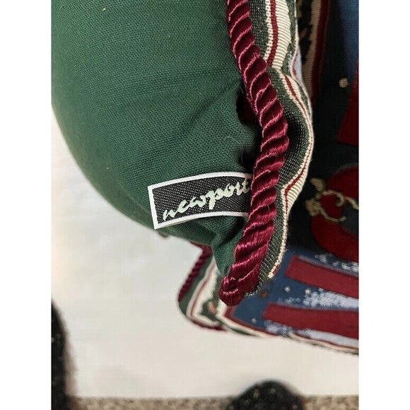 2 Vtg Newport Throw Pillows Green Burgundy Tapestry Christmas NOEL Elves - Picture 3 of 5